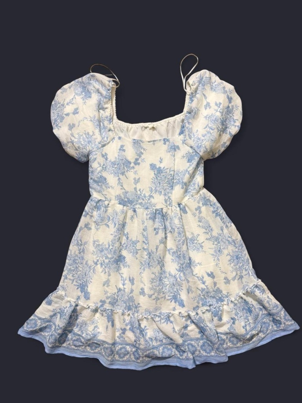 Blu Pepper Blue Floral Puff Sleeve Mini Dress Size S